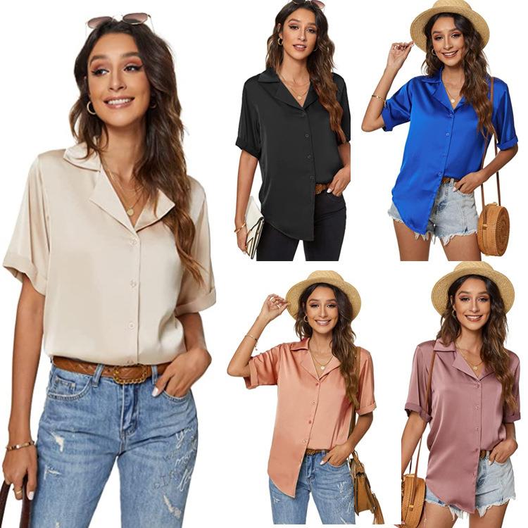 Womens solid color button-down shirt tops bottoming shirt