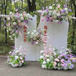 花艺热卖 婚庆地排花森系莫奈风花排装 饰布置婚礼花假花路引花新款