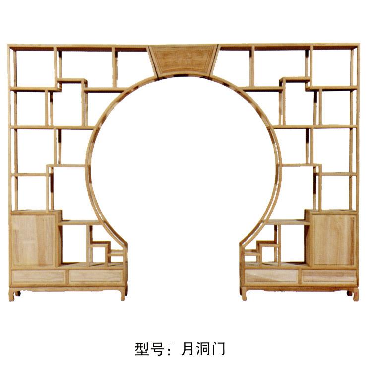 古典中式月洞门白茬博古架白胚实木月亮门隔断客厅展示柜置物架
