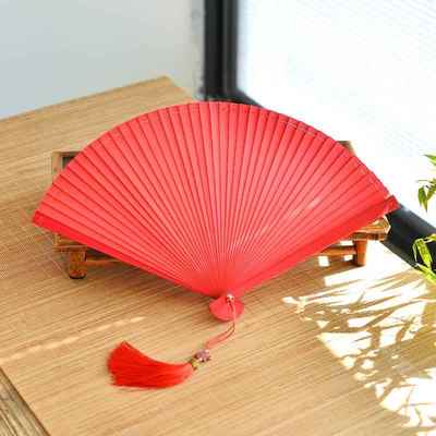 红色全竹折扇舞蹈跳舞专用扇子古风儿童开 合顺滑女式随身竹制汉