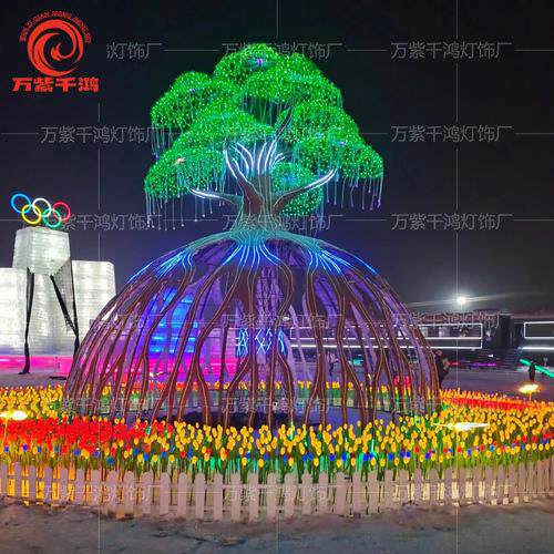 网红互动光波鼓生命之树LED大型美陈拍打发射感应发光幻彩景观灯