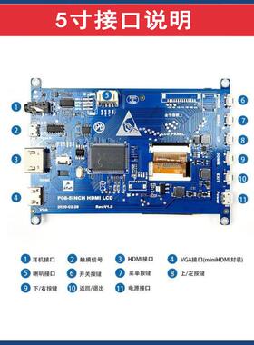 5寸树莓派显示屏4B/3B工控屏IPS高清电容触摸屏HDMI显示器