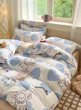 秋冬季新款全棉加厚磨毛四件套纯棉全棉被套床单宿舍三件套床笠款