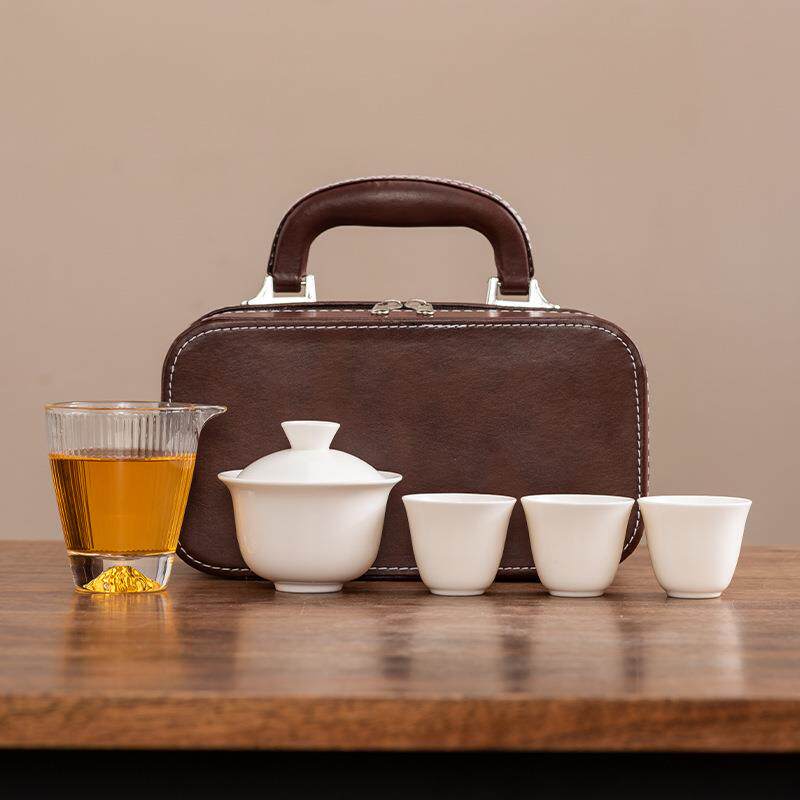 羊脂玉瓷功夫旅行茶具盖碗茶杯套装轻奢便捷高档户外广告商务礼品