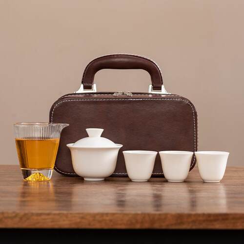 羊脂玉瓷功夫旅行茶具盖碗茶杯套装轻奢便捷高档户外广告商务礼品