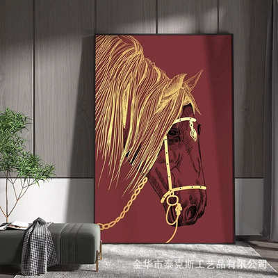 轻装饰画现代大幅落地高级骏马挂画过道红色走廊奢玄关画客厅烫金
