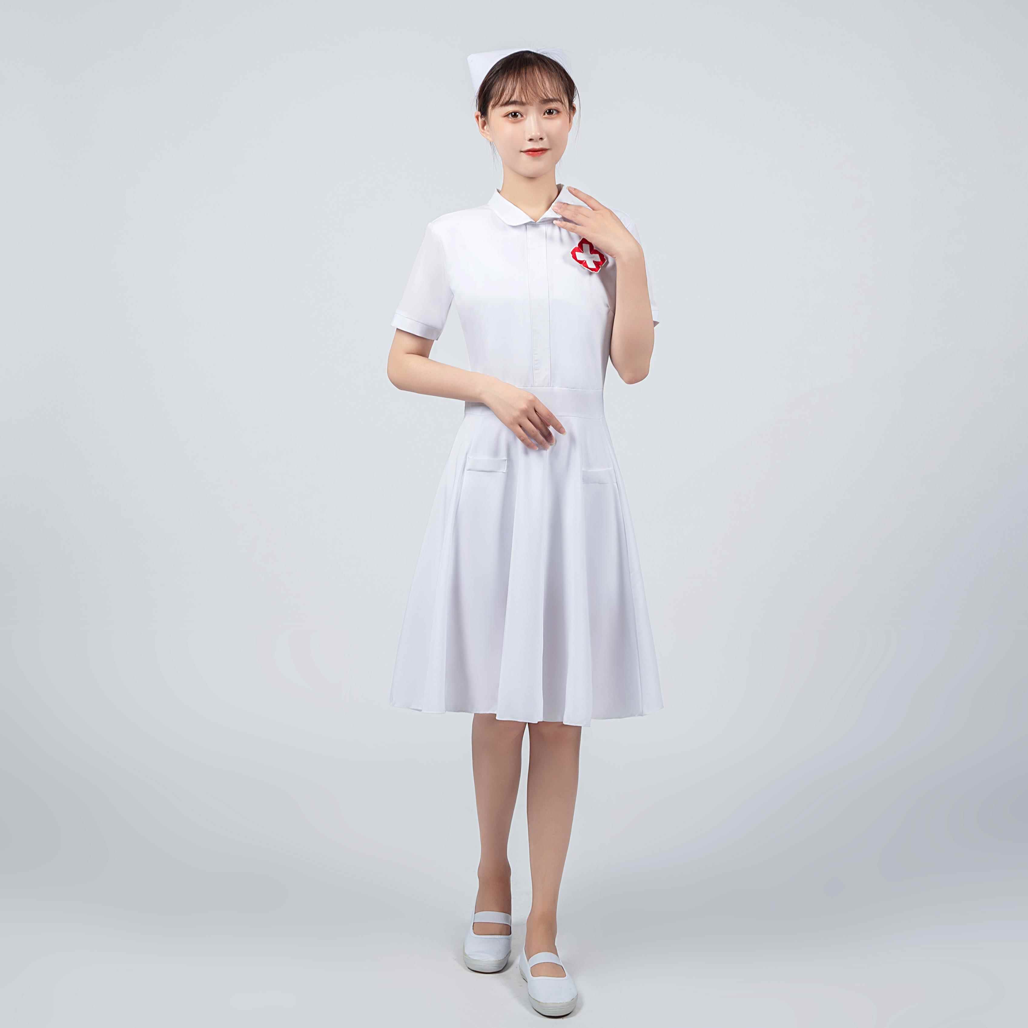 高档医护士女舞演服短袖弹力修身连衣裙红十出字白衣天使舞台表演图片