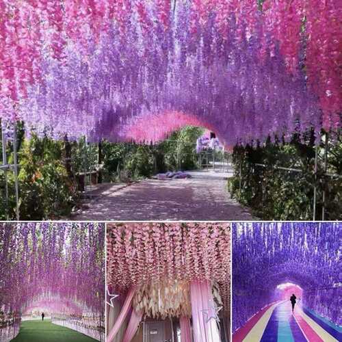 新款紫藤花垂吊花藤房间阳台庭院吊顶装饰垂吊感
