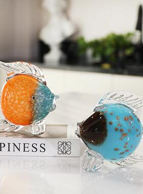木南轻奢高档琉璃鱼摆件亲嘴鱼玻璃酒柜客厅家居装饰品摆件工艺品