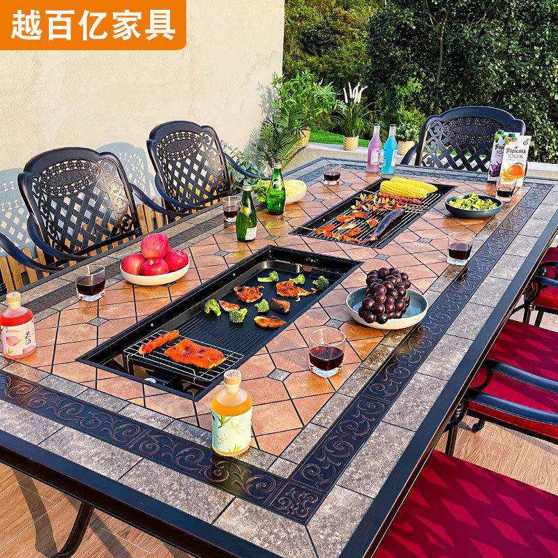 户外烧烤桌露台花园庭院桌室外休闲家用围炉煮茶露天瓷砖两用餐桌