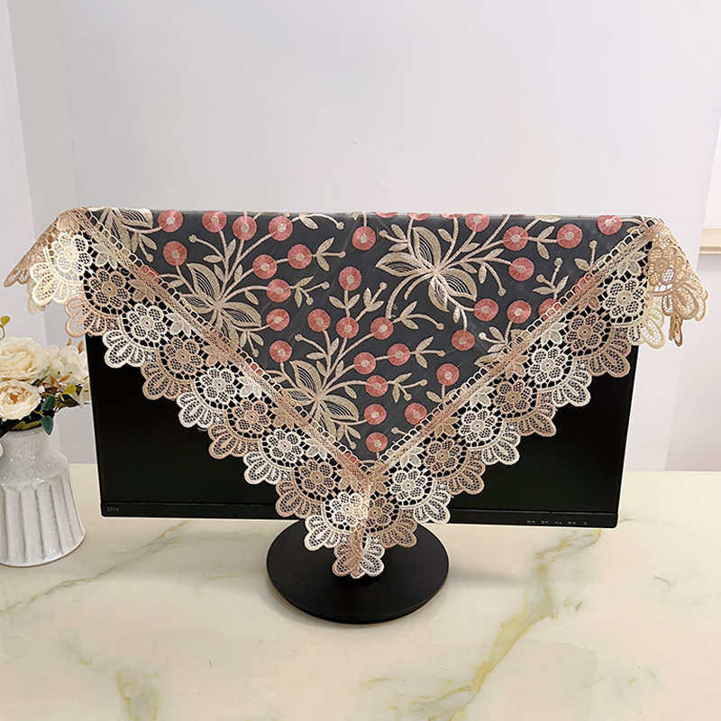 电脑屏幕防尘罩蕾丝高级感防尘盖布电视机防尘罩布艺万能通用盖巾