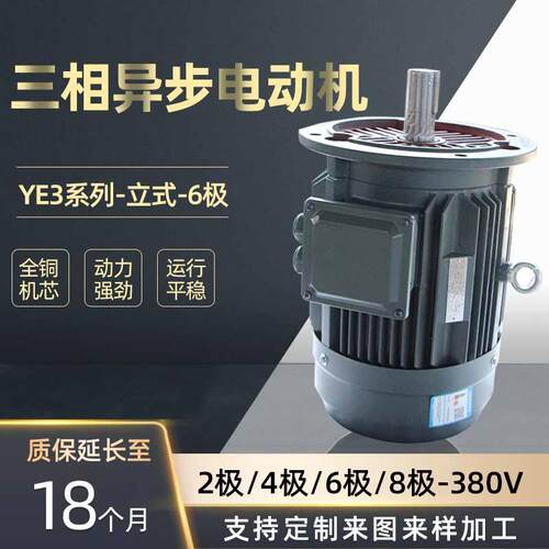 380V电机立式6极5.5w国标全铜11w三相异步电机7.5w电机