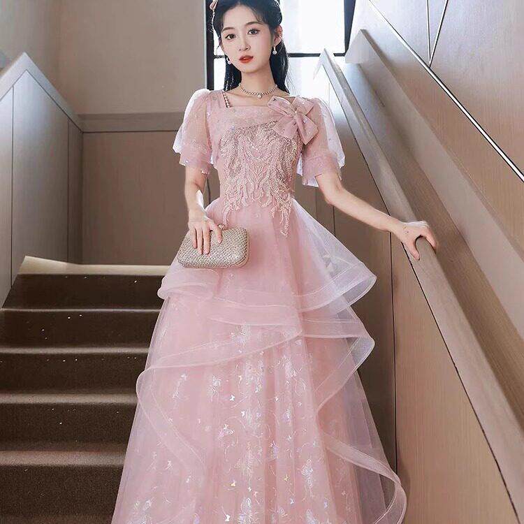 法国Lemond tajoes粉色晚礼服裙女法式轻奢小众高端高级感主持人