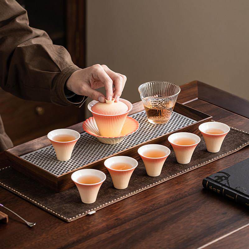 功夫茶具小套装喝茶家用陶瓷茶杯盖碗泡茶套装高档礼盒装送礼定制
