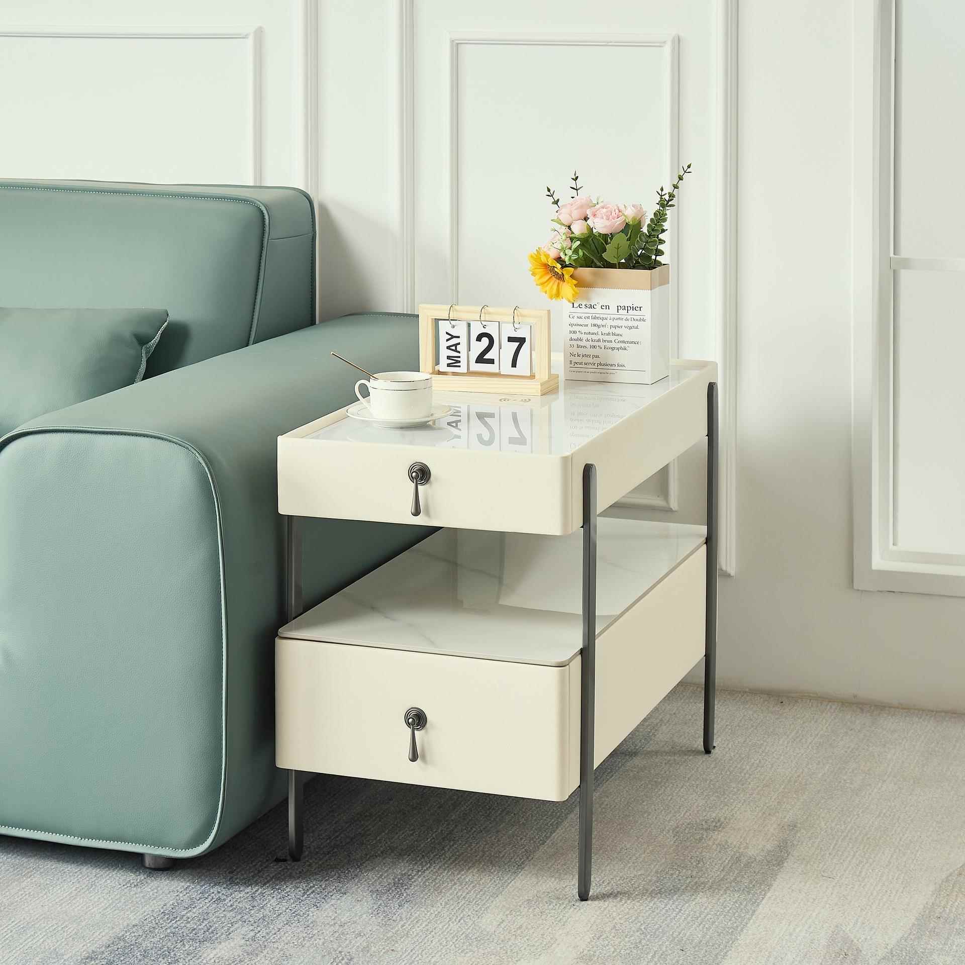 意式极简沙发边柜轻奢客厅边几现代简约可移动角几岩板储物柜茶几