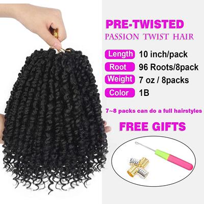 8 Packs Passion Twist Short Crochet Hair 10 Inch Pre-twisted