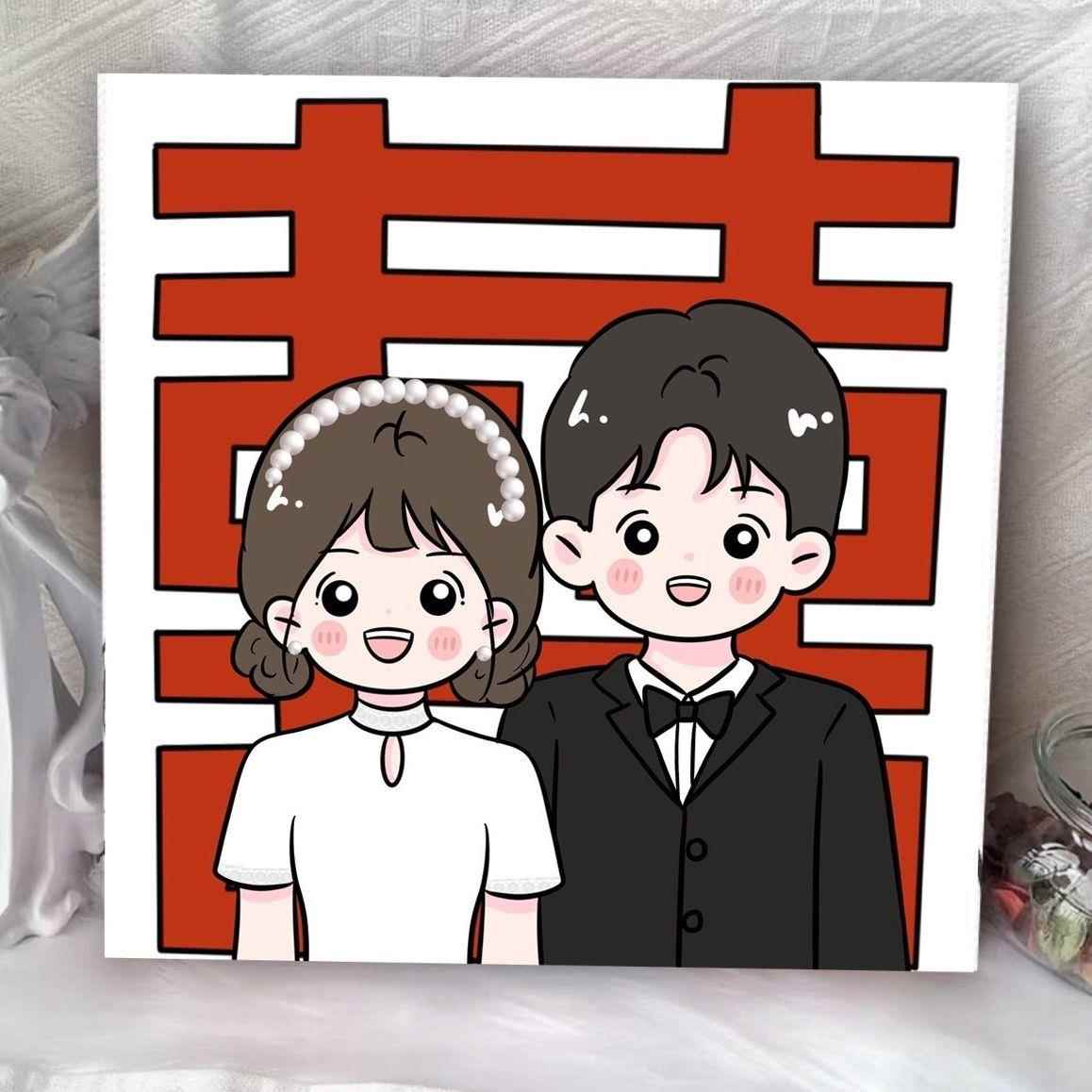 Q版头像定制设计卡通人物照片转漫画人像动漫情侣画相框节日礼品