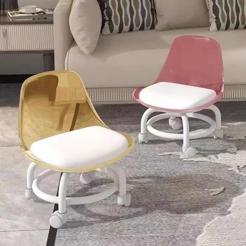 亚克力万向轮矮凳静音透明靠背小椅子带娃滑轮矮凳子网红换鞋地凳