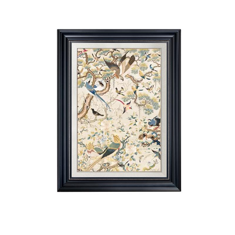 新中式实木油画布玄关画法式中古风客厅装饰画复古艺术玄关画挂画