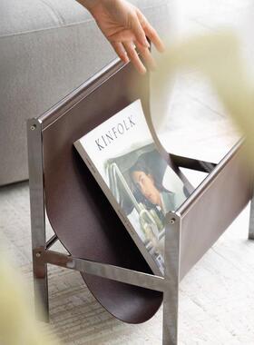 家居中古乌木色皮革杂志架书架样板间卧室床头置物架抱枕收纳架