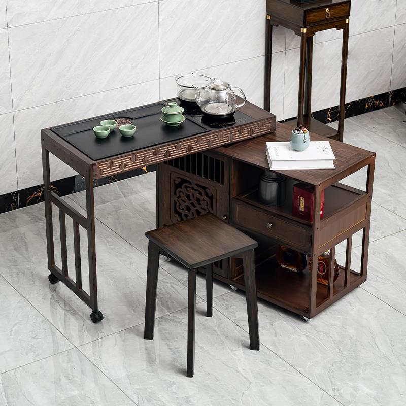 GSK5V移动小茶桌家用茶体台木实旋茶转车烧水壶一茶水柜带轮茶边