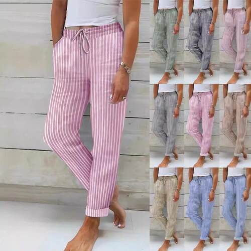 Home pants striped cotton and linen pants