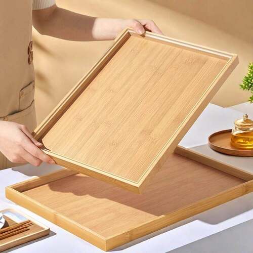 竹质特大托 托盘长方形家用水杯盘竹木制托 托盘茶盘饭厅烧烤盘面