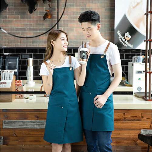 咖啡厅帆布围裙奶茶饭店火锅收银西餐饮酒店服务员工作服开叉围裙