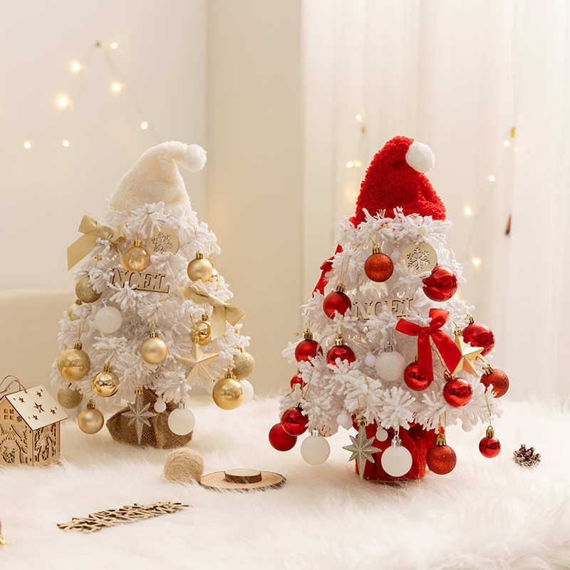 新品圣诞节装饰品植绒DIY迷你圣诞树LED桌面圣诞树摆件