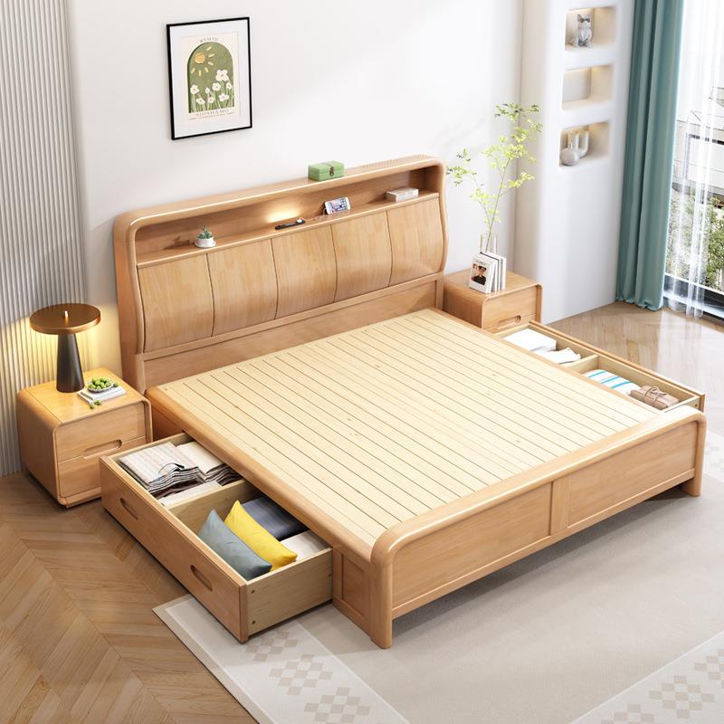 简约2305#实实木板1储.床8米主卧室大床民宿用物木床满铺实木床家