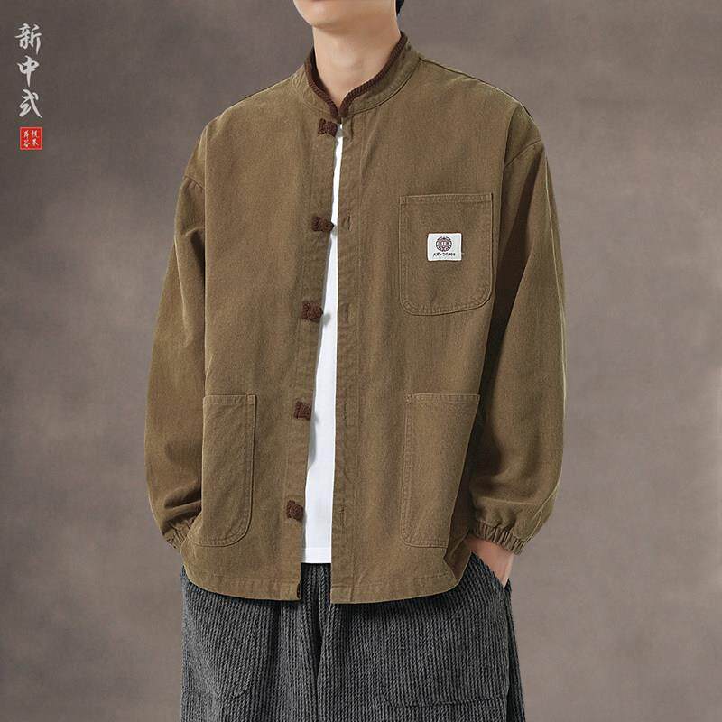 中国风春秋男2025新款休闲唐装外套宽松大码圆领中山装夹克上衣服
