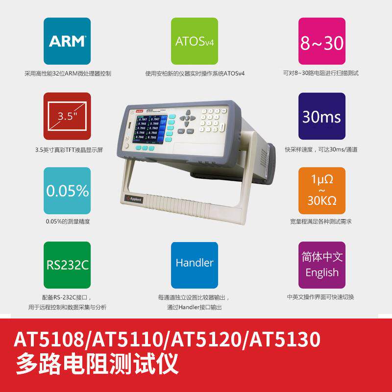 常州安柏AT5120多路电阻测试仪 多通道20路兆欧表 数字式电阻表
