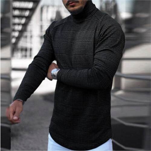 Men's pullover long shirt, men's high neck striped base