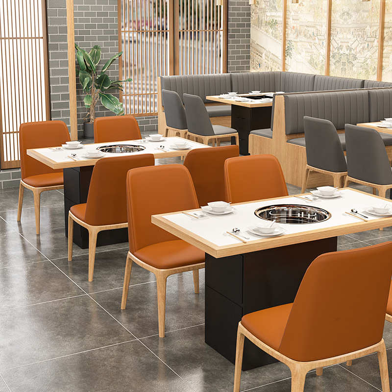 餐饮店沙发实木商用私房岩椅子餐厅桌子板桌椅餐桌菜组合火锅卡座