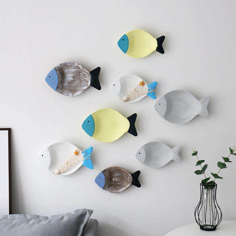 地中海创意木质鱼形盘子壁挂饭厅壁饰装饰家居背景墙壁饰收纳摆件,家居饰品,壁饰,淘宝优惠券,粉丝福利购,淘宝优惠卷