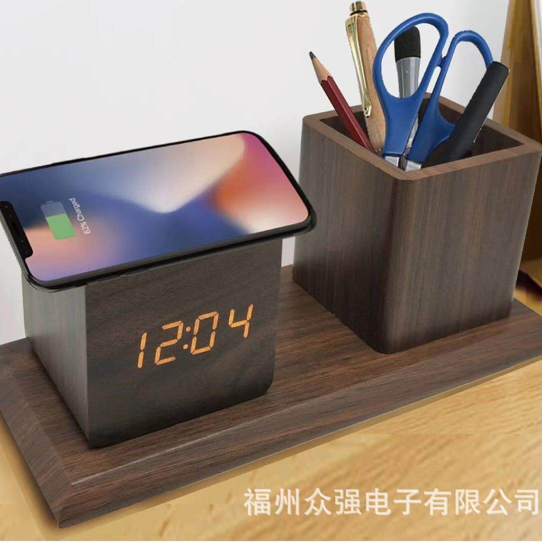 ZQ8010笔筒线闹钟创面意无充电led音木质桌儿童客厅声控静LED电子