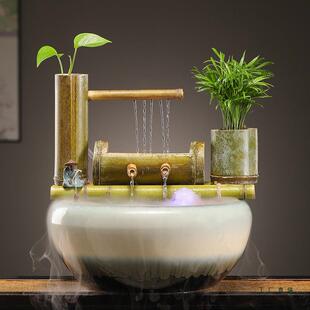 流摆件环水缸造景过滤器竹子水水鱼EUC循环喷泉景观庭院水景装 饰