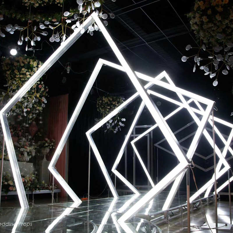 新款发光拱门几何时光隧道摆件 镂空矩形框摆件婚礼舞台背景布置