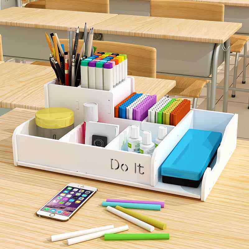 教室粉笔收纳盒讲台板擦子办公室桌面文具置物架创意笔筒开学好物