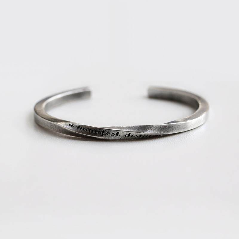 正品银莫比乌斯环定制纯银手镯男女口开刻情侣银镯一对字手镯做旧