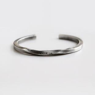 高档比乌斯环定莫制纯银手镯银男女银口情侣镯一对刻字手镯做开旧