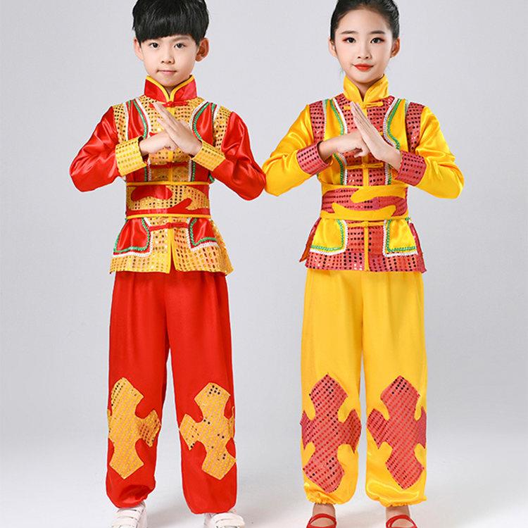 儿童喜庆打鼓服腰鼓表演服中国鼓服装武术练功服中小学太极童装