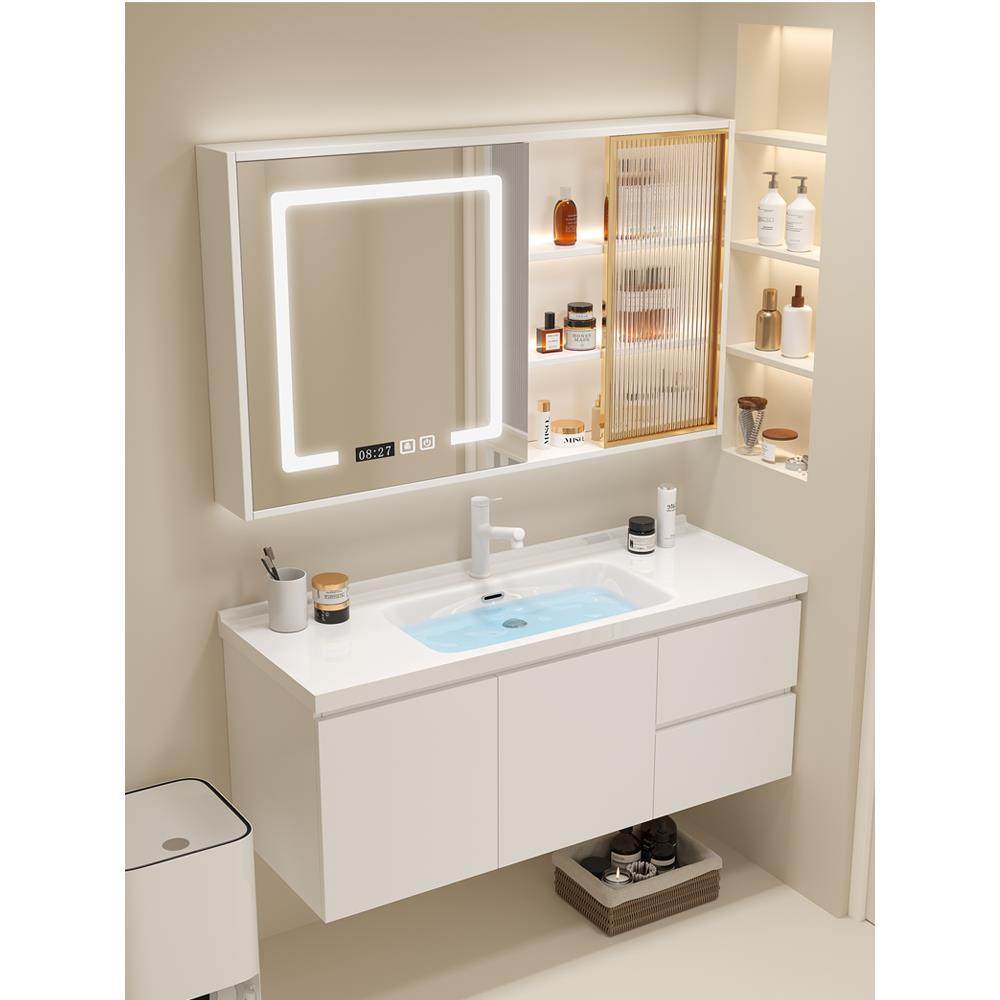 智能浴室柜轻奢实木浴室柜卫生间洗漱台悬挂式洗手盆柜组合陶瓷盆,家装主材,浴室柜组合,淘宝优惠券,粉丝福利购,淘宝优惠卷