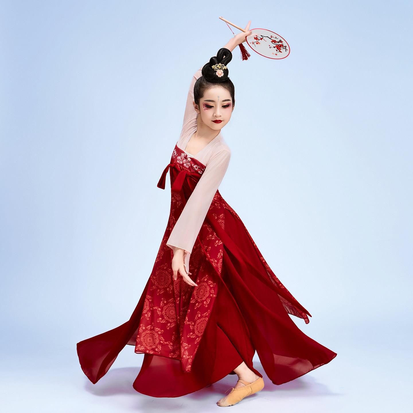 古典舞服女童开叉式袖口中国风汉唐纱衣身韵演出服古风飘逸超仙服