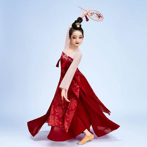 古典舞服女童开叉式袖口中国风汉唐纱衣身韵演出服古风飘逸超仙服