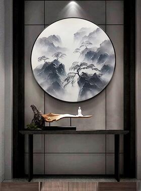 手绘油画圆tg2270形玄关装饰画中式客厅壁画山风水景走廊道过手工