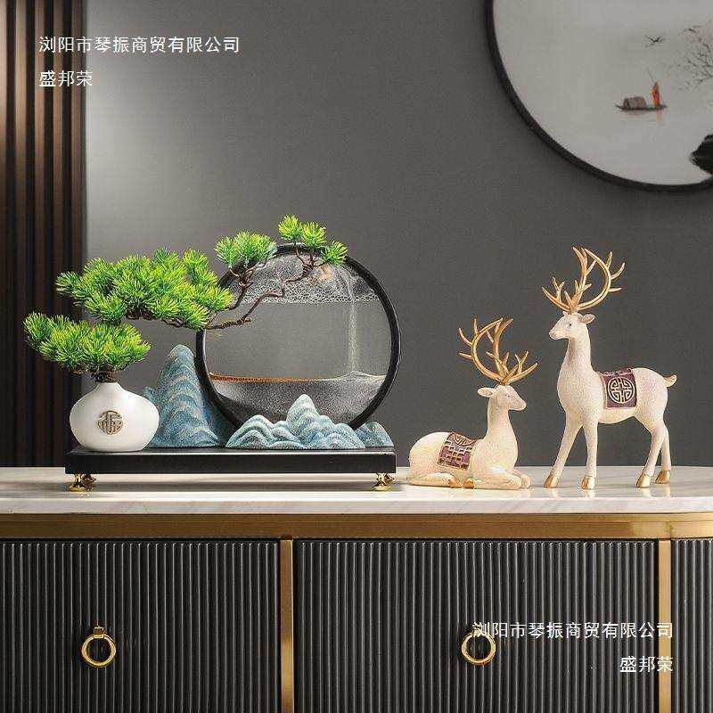迎客山水流松沙茶画摆室件中式禅意玄关办公工艺品室沙ALKKjG5i漏