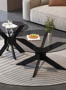 亚马逊钢化玻璃实木茶几客厅创家用小式户型现代轻奢Z051#约简意