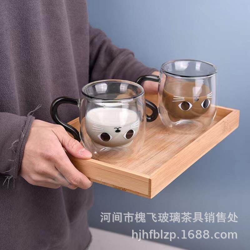 新款直销创意猫杯卡通水杯猫咪可爱创意咖啡杯随手杯情侣玻璃杯猫