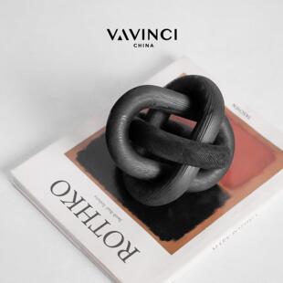 梵其侘寂风碳化木几何摆件套环装饰摆设客厅玄关展厅酒店软装饰品